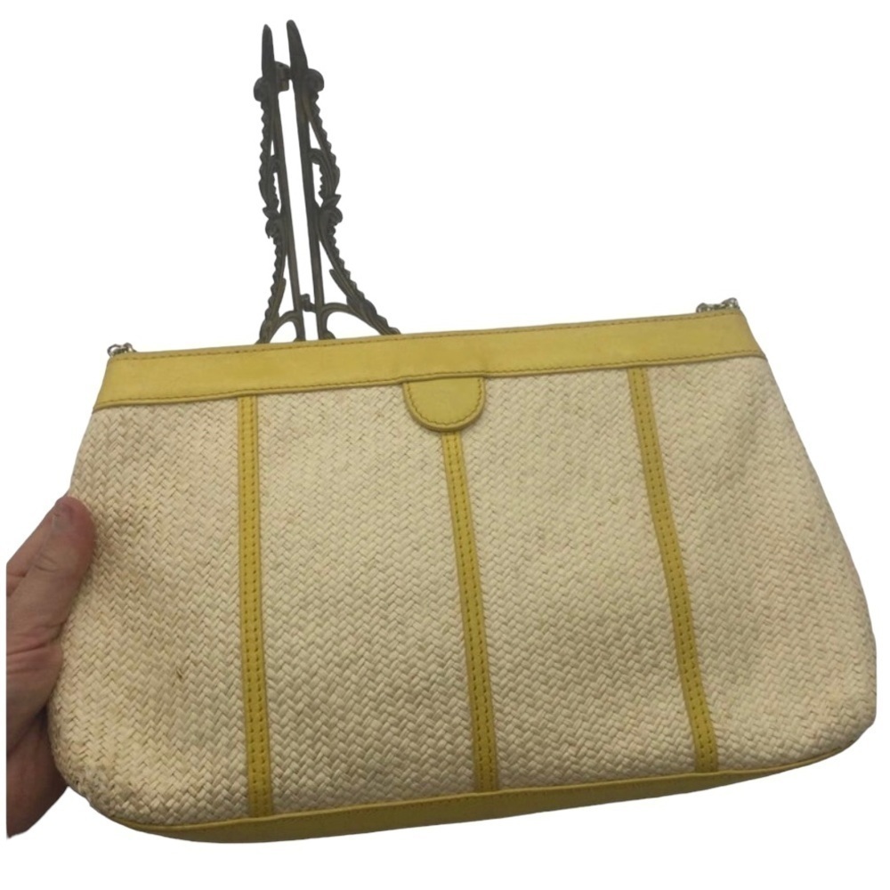 Vintage Kate Spade Rattan 8” yellow Handbag Metal Chain